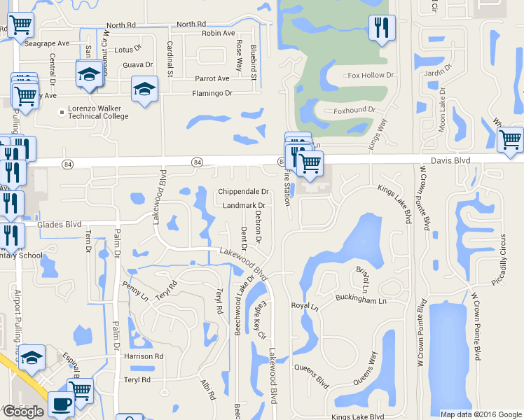 map of restaurants, bars, coffee shops, grocery stores, and more near 141 Debron Drive in Naples
