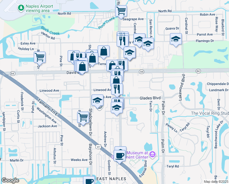 map of restaurants, bars, coffee shops, grocery stores, and more near 3180 Linwood Avenue in Naples