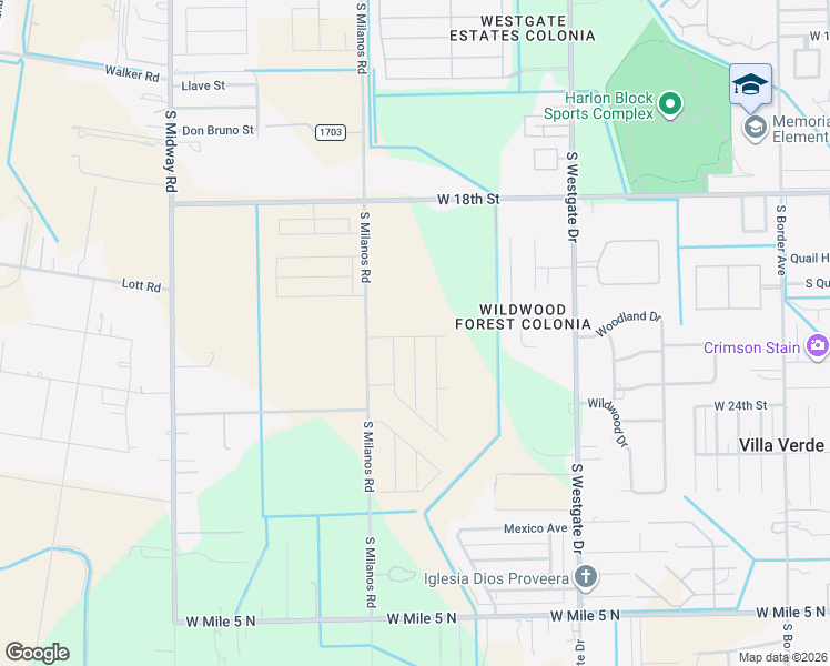 map of restaurants, bars, coffee shops, grocery stores, and more near South Milano Road in Weslaco