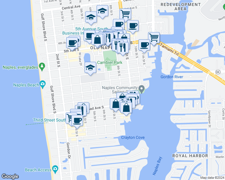 map of restaurants, bars, coffee shops, grocery stores, and more near 1011 7th Street South in Naples
