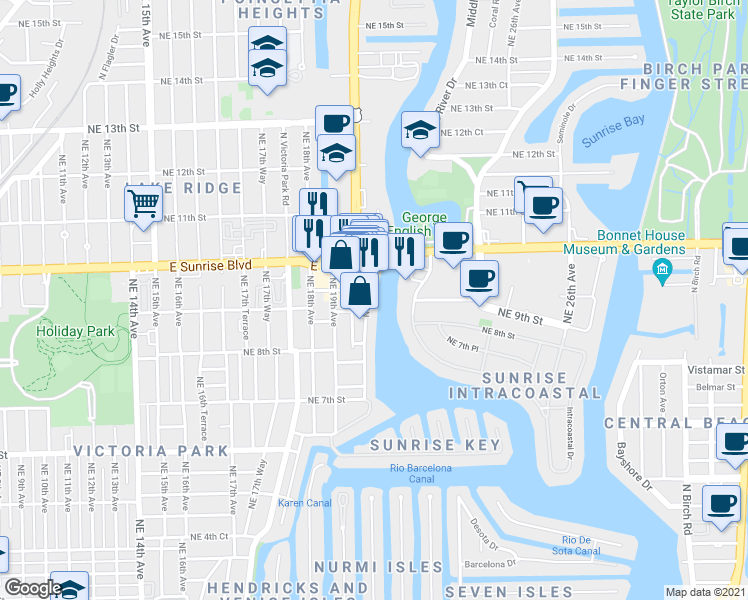 map of restaurants, bars, coffee shops, grocery stores, and more near 856 Northeast 20th Avenue in Fort Lauderdale