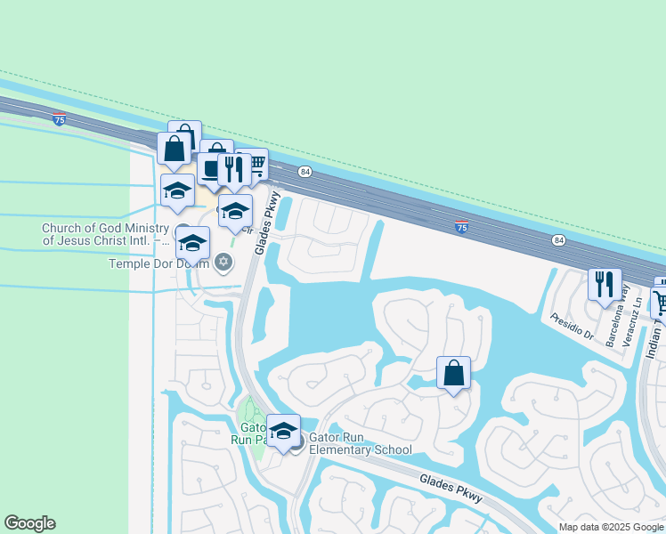 map of restaurants, bars, coffee shops, grocery stores, and more near 1580 Salerno Circle in Weston