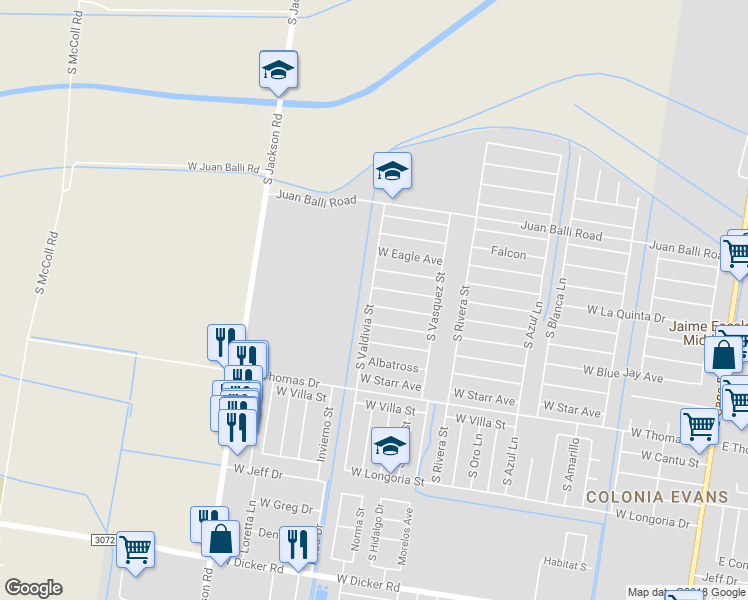 map of restaurants, bars, coffee shops, grocery stores, and more near 1110 West Dove Avenue in Pharr