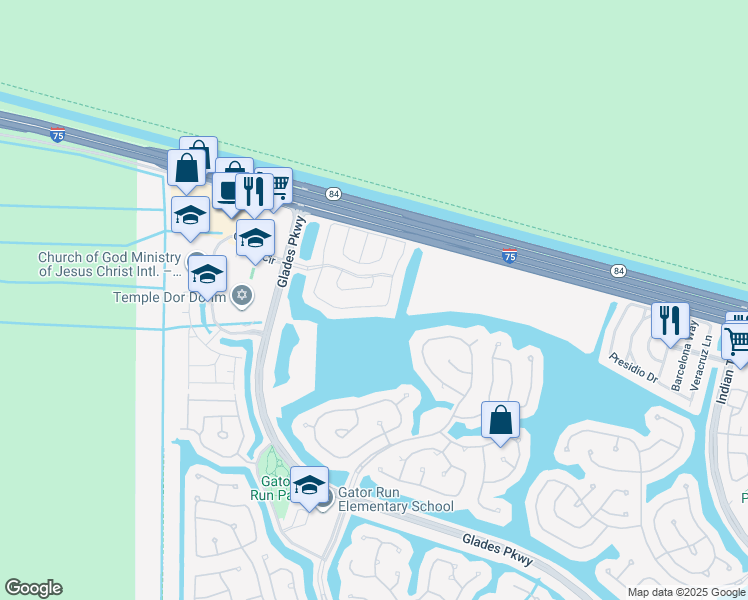 map of restaurants, bars, coffee shops, grocery stores, and more near 1580 Salerno Circle in Weston