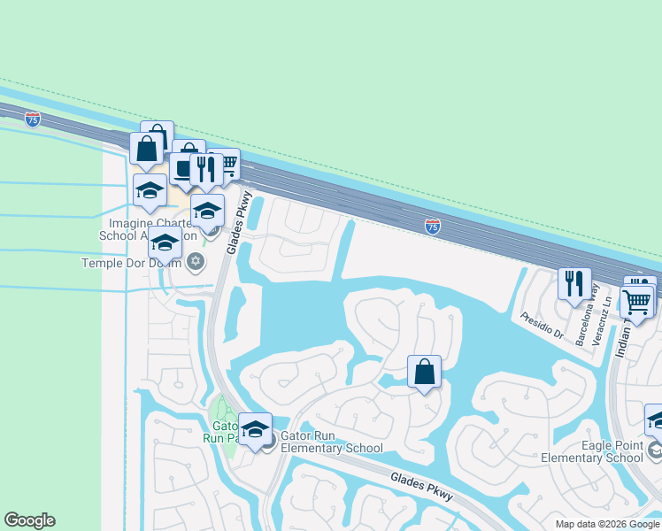 map of restaurants, bars, coffee shops, grocery stores, and more near 1537 Salerno Circle in Weston