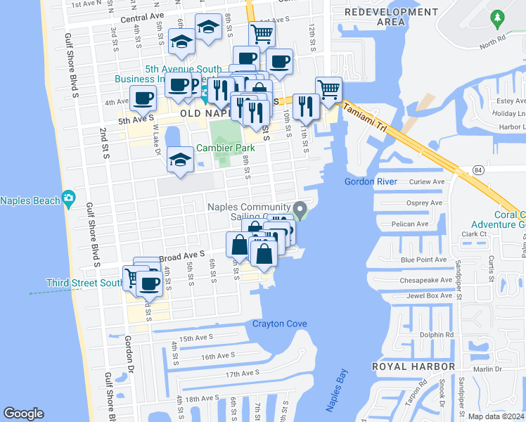 map of restaurants, bars, coffee shops, grocery stores, and more near 802 10th Avenue South in Naples