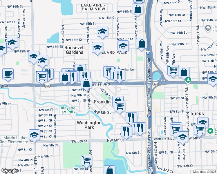 map of restaurants, bars, coffee shops, grocery stores, and more near 2537 Northwest 9th Court in Fort Lauderdale