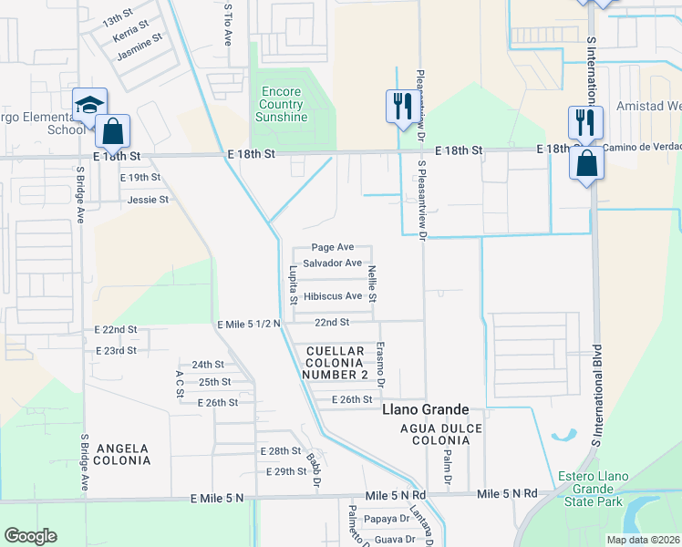 map of restaurants, bars, coffee shops, grocery stores, and more near 2113 Brightwood Avenue in Weslaco