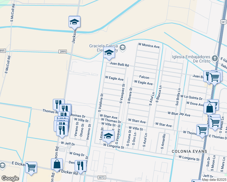 map of restaurants, bars, coffee shops, grocery stores, and more near 1007 W Dipper Ave in Pharr