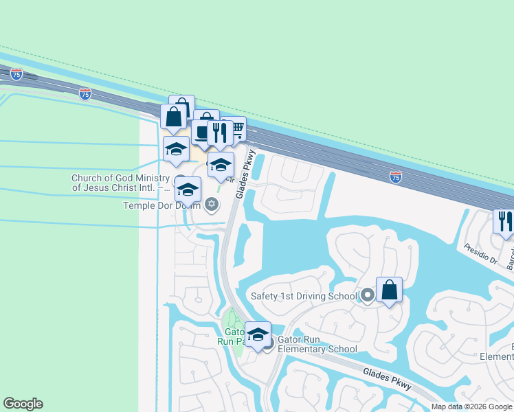 map of restaurants, bars, coffee shops, grocery stores, and more near 1673 Salerno Circle in Weston