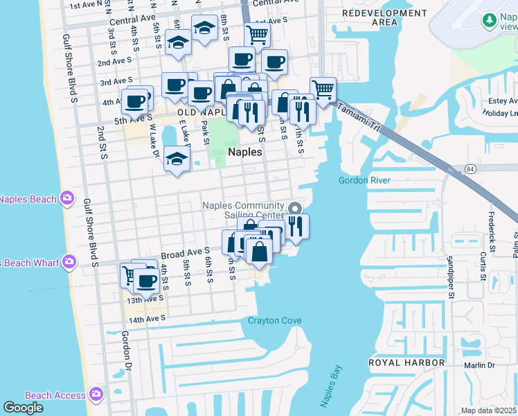 map of restaurants, bars, coffee shops, grocery stores, and more near 822 10th Avenue South in Naples