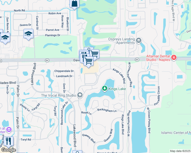 map of restaurants, bars, coffee shops, grocery stores, and more near 1733 Courtyard Way in Naples