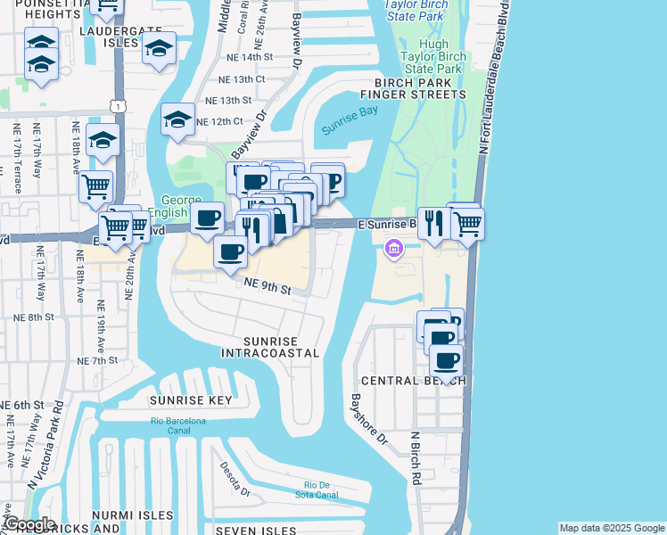 map of restaurants, bars, coffee shops, grocery stores, and more near 935 Intracoastal Drive in Fort Lauderdale