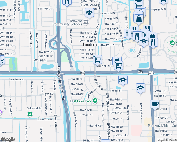 map of restaurants, bars, coffee shops, grocery stores, and more near 12 Northwest 10th Court in Plantation