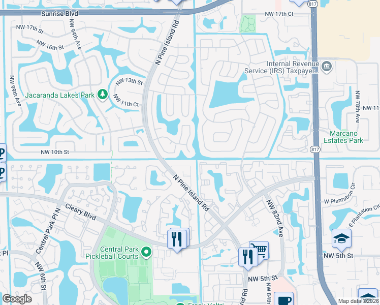 map of restaurants, bars, coffee shops, grocery stores, and more near 1011 Northwest 88th Way in Plantation