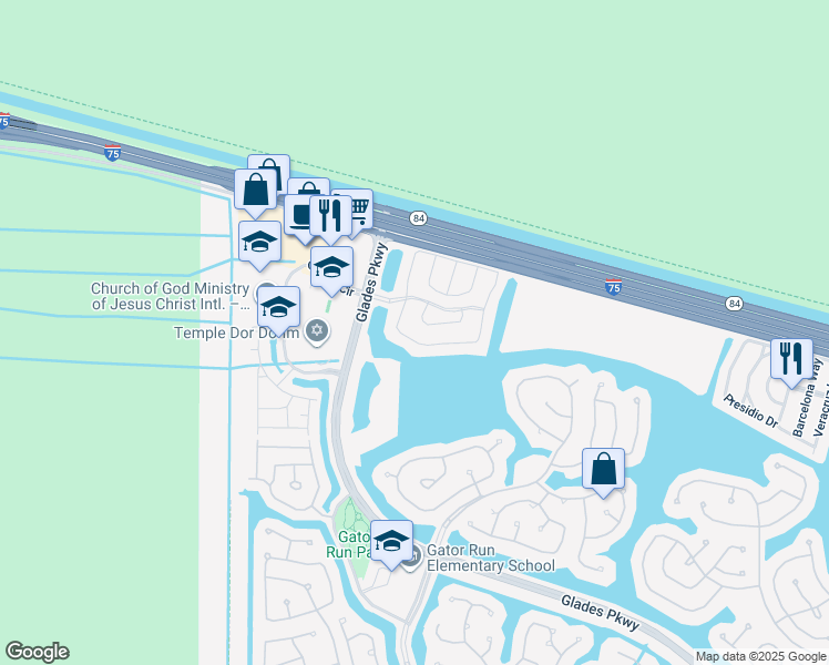 map of restaurants, bars, coffee shops, grocery stores, and more near 1638 Salerno Circle in Weston