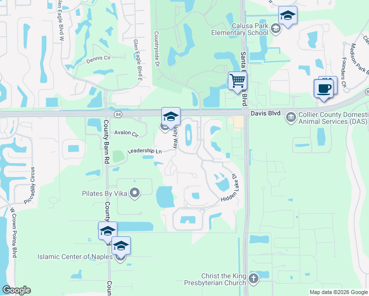 map of restaurants, bars, coffee shops, grocery stores, and more near 1655 Windy Pines Drive in Naples