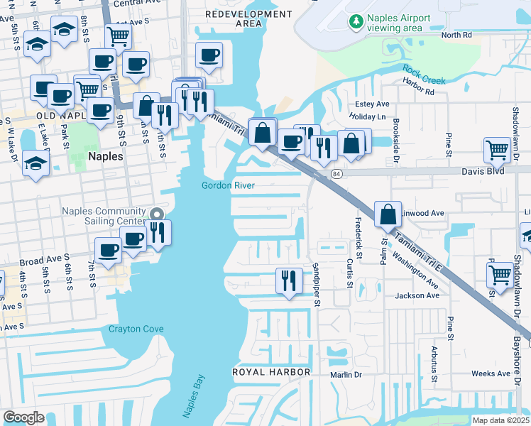 map of restaurants, bars, coffee shops, grocery stores, and more near 1484 Osprey Avenue in Naples