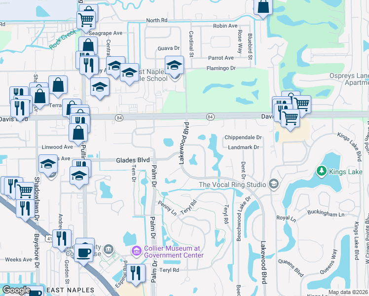 map of restaurants, bars, coffee shops, grocery stores, and more near 194 Round Key Circle in Naples