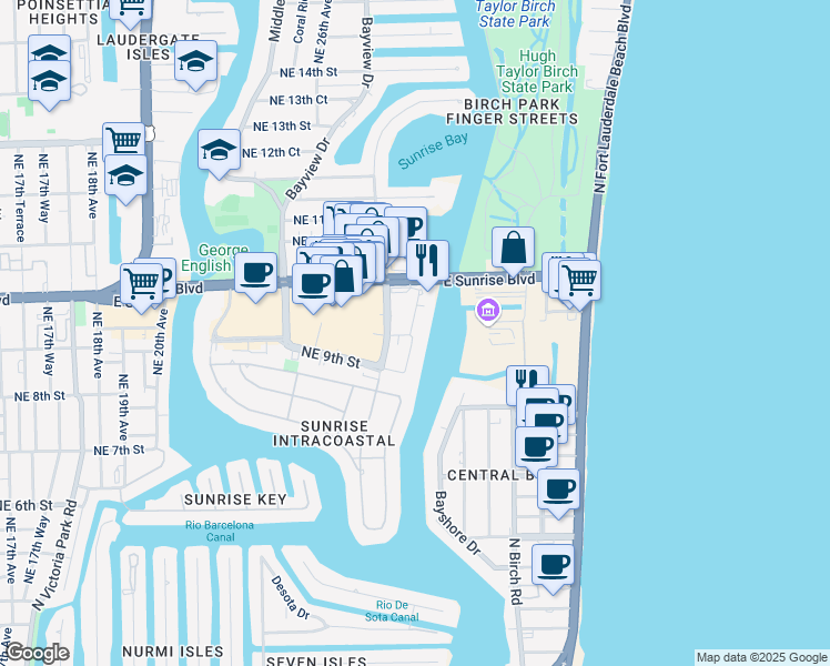 map of restaurants, bars, coffee shops, grocery stores, and more near 936 Intracoastal Drive in Fort Lauderdale