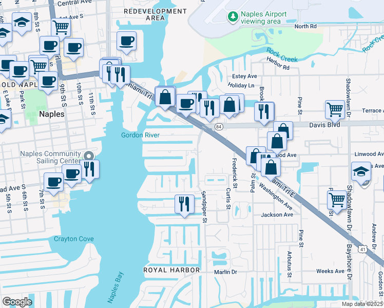 map of restaurants, bars, coffee shops, grocery stores, and more near 1666 Osprey Avenue in Naples