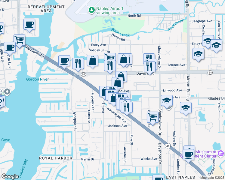 map of restaurants, bars, coffee shops, grocery stores, and more near 2280 Linwood Avenue in Naples