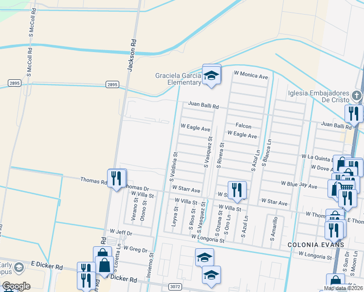 map of restaurants, bars, coffee shops, grocery stores, and more near 1110 West Dove Avenue in Pharr