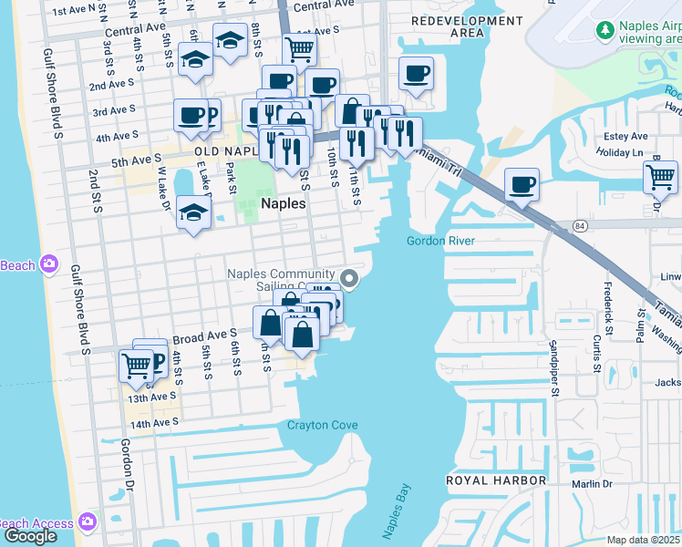 map of restaurants, bars, coffee shops, grocery stores, and more near 1000 10th Avenue South in Naples