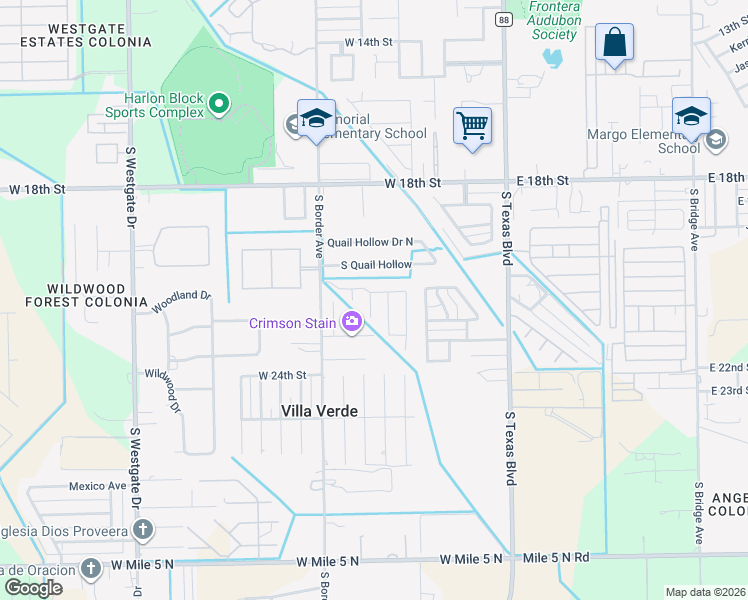 map of restaurants, bars, coffee shops, grocery stores, and more near 2219 Eve Avenue in Weslaco
