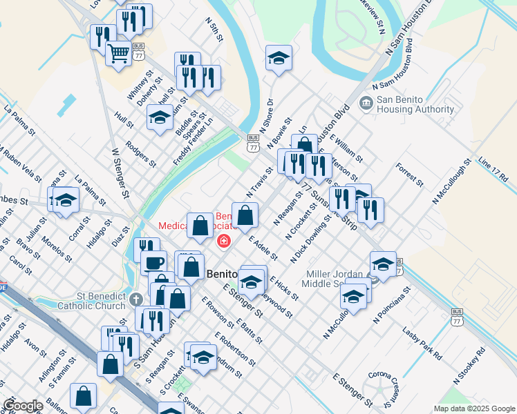map of restaurants, bars, coffee shops, grocery stores, and more near 150 West Frances Street in San Benito