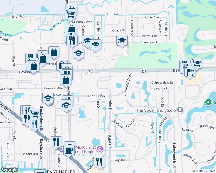 map of restaurants, bars, coffee shops, grocery stores, and more near 3812 Snowflake Ln in Naples