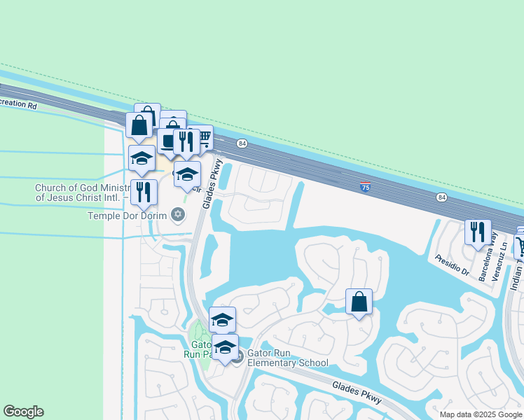 map of restaurants, bars, coffee shops, grocery stores, and more near 1593 Palermo Drive in Weston