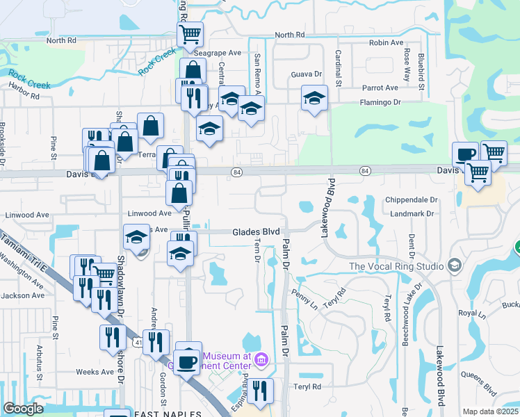 map of restaurants, bars, coffee shops, grocery stores, and more near 3732 Northwinds Drive in Naples
