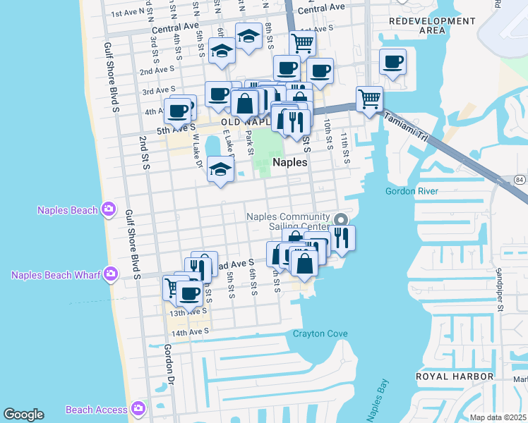 map of restaurants, bars, coffee shops, grocery stores, and more near 1011 7th Street South in Naples
