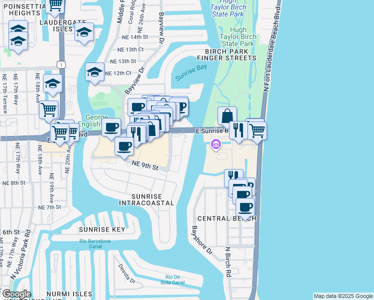 map of restaurants, bars, coffee shops, grocery stores, and more near 936 Intracoastal Drive in Fort Lauderdale