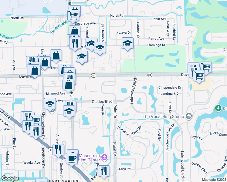map of restaurants, bars, coffee shops, grocery stores, and more near 3846 Snowflake Lane in Naples