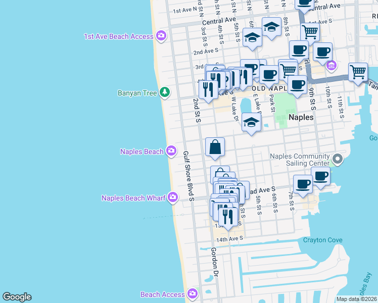 map of restaurants, bars, coffee shops, grocery stores, and more near 926 Gulf Shore Boulevard South in Naples