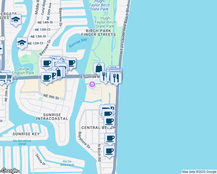 map of restaurants, bars, coffee shops, grocery stores, and more near 3160 Northeast 9th Street in Fort Lauderdale