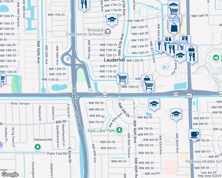 map of restaurants, bars, coffee shops, grocery stores, and more near 12 Northwest 10th Court in Plantation
