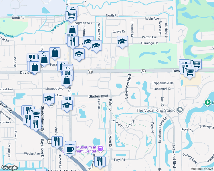 map of restaurants, bars, coffee shops, grocery stores, and more near 3812 Snowflake Lane in Naples