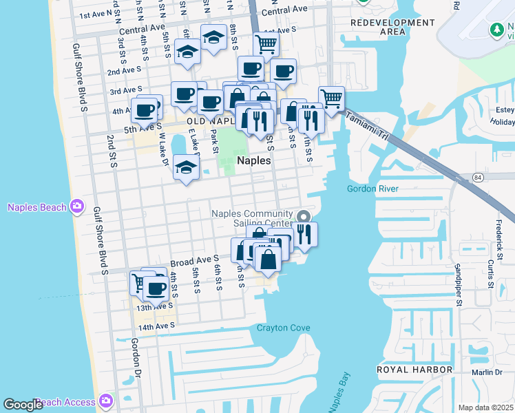 map of restaurants, bars, coffee shops, grocery stores, and more near 802 10th Avenue South in Naples
