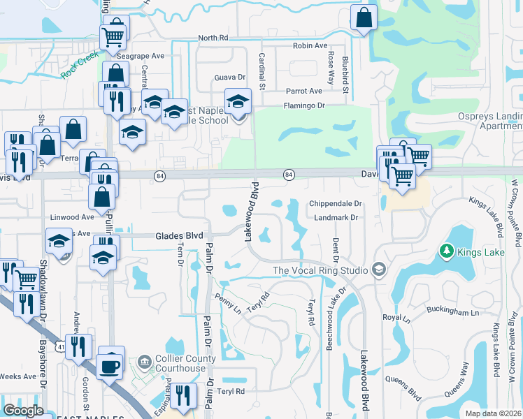 map of restaurants, bars, coffee shops, grocery stores, and more near 194 Round Key Circle in Naples
