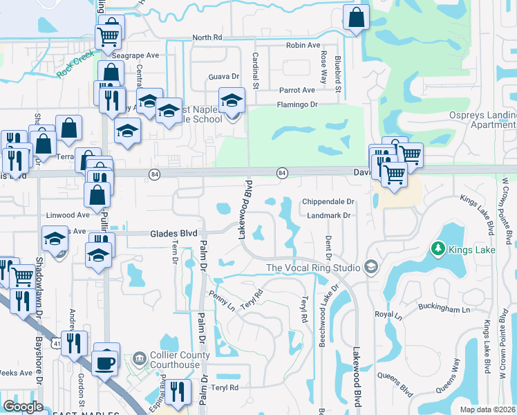 map of restaurants, bars, coffee shops, grocery stores, and more near 194 Round Key Circle in Naples