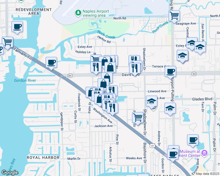 map of restaurants, bars, coffee shops, grocery stores, and more near 2408 Linwood Avenue in Naples