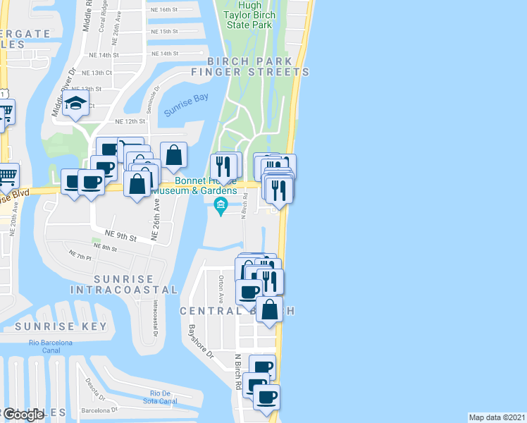 map of restaurants, bars, coffee shops, grocery stores, and more near 3160 Northeast 9th Street in Fort Lauderdale