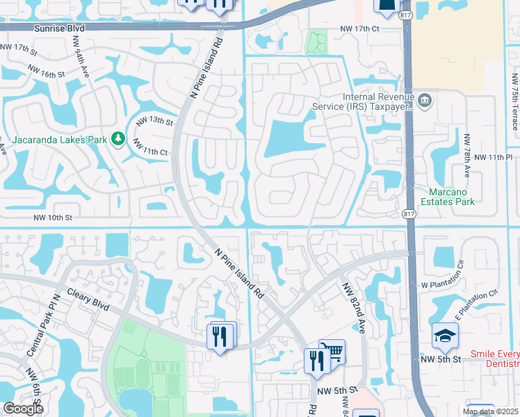 map of restaurants, bars, coffee shops, grocery stores, and more near 88 The Common in Plantation