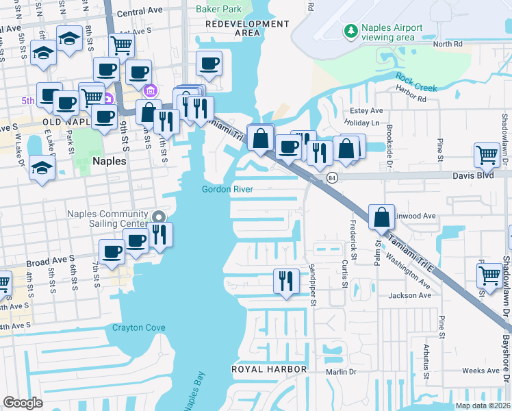 map of restaurants, bars, coffee shops, grocery stores, and more near 1484 Osprey Avenue in Naples
