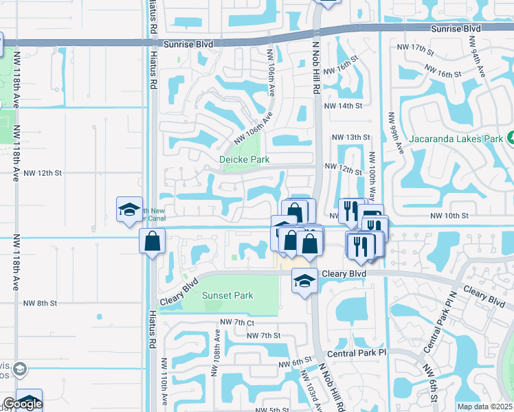 map of restaurants, bars, coffee shops, grocery stores, and more near 10505 Northwest 10th Court in Plantation