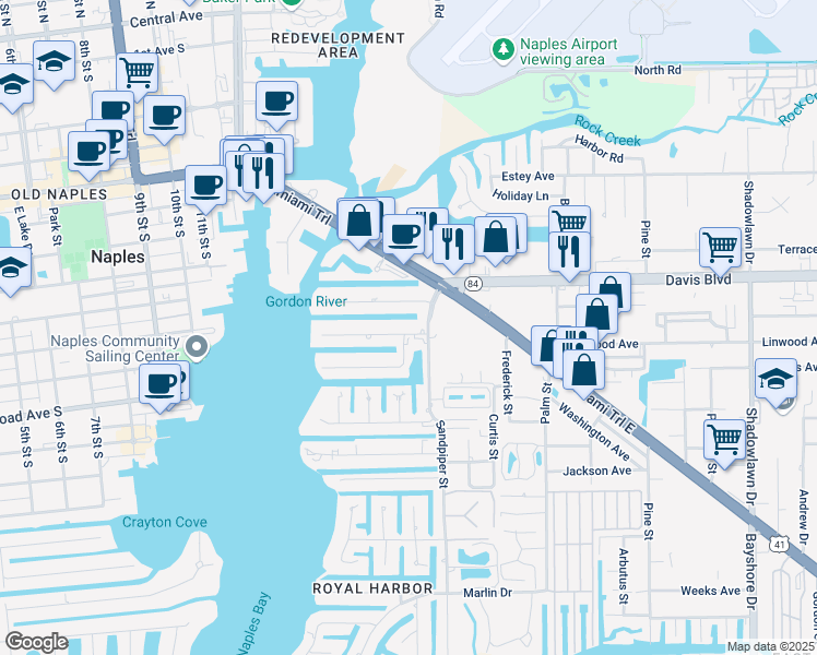 map of restaurants, bars, coffee shops, grocery stores, and more near 1605 Osprey Avenue in Naples