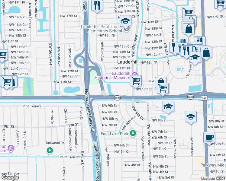 map of restaurants, bars, coffee shops, grocery stores, and more near 104 Northwest 49th Avenue in Plantation